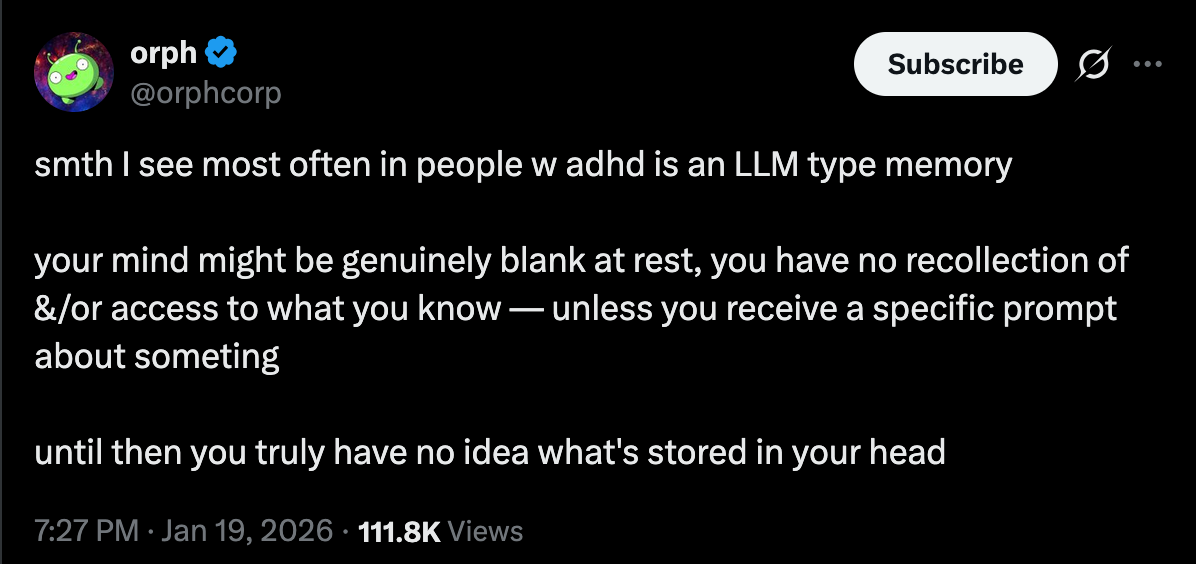 Tweet about ADHD and LLM minds